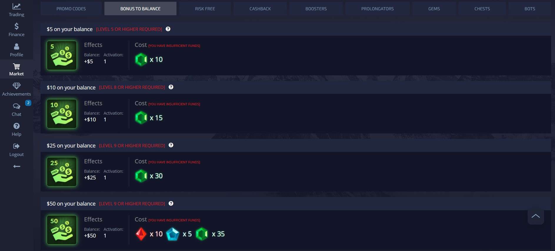 Bônus para saldo na Pocket Option