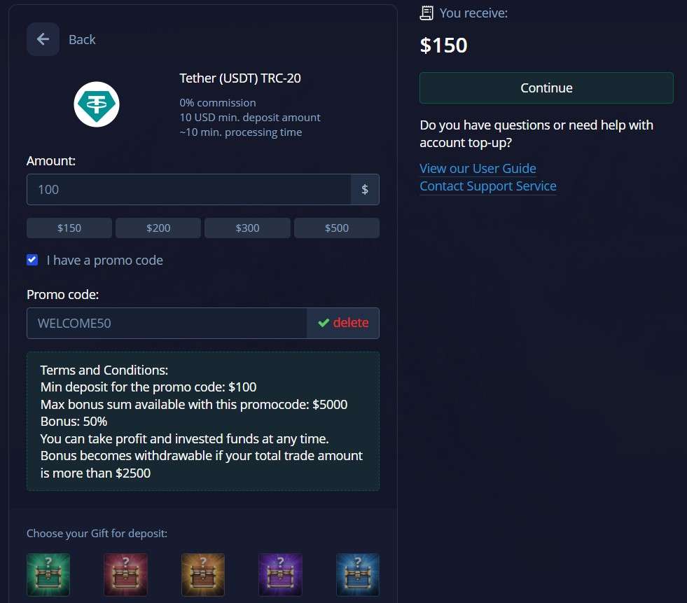 Usando um código promocional na plataforma Pocket Option