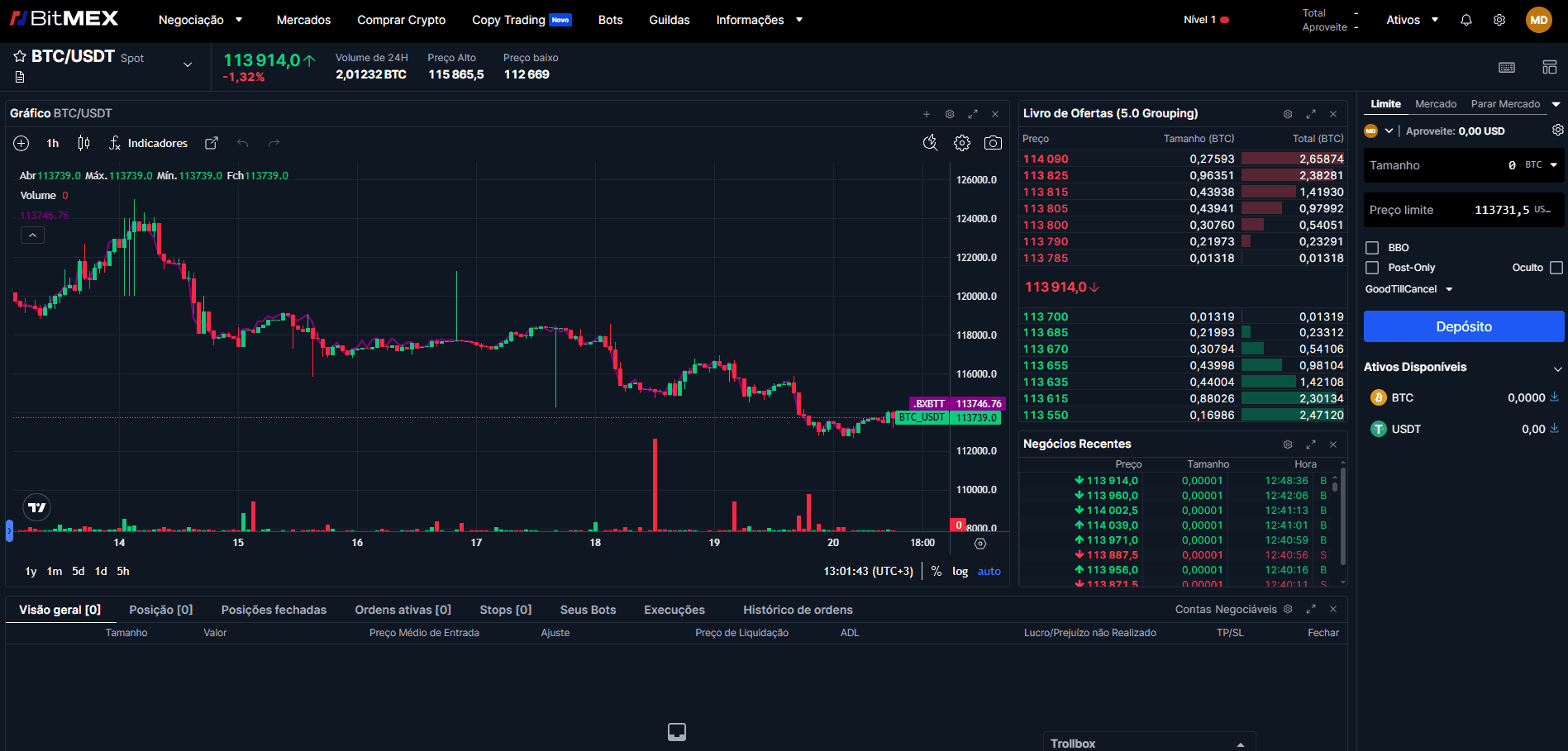 Plataforma para negociação à vista na BitMEX
