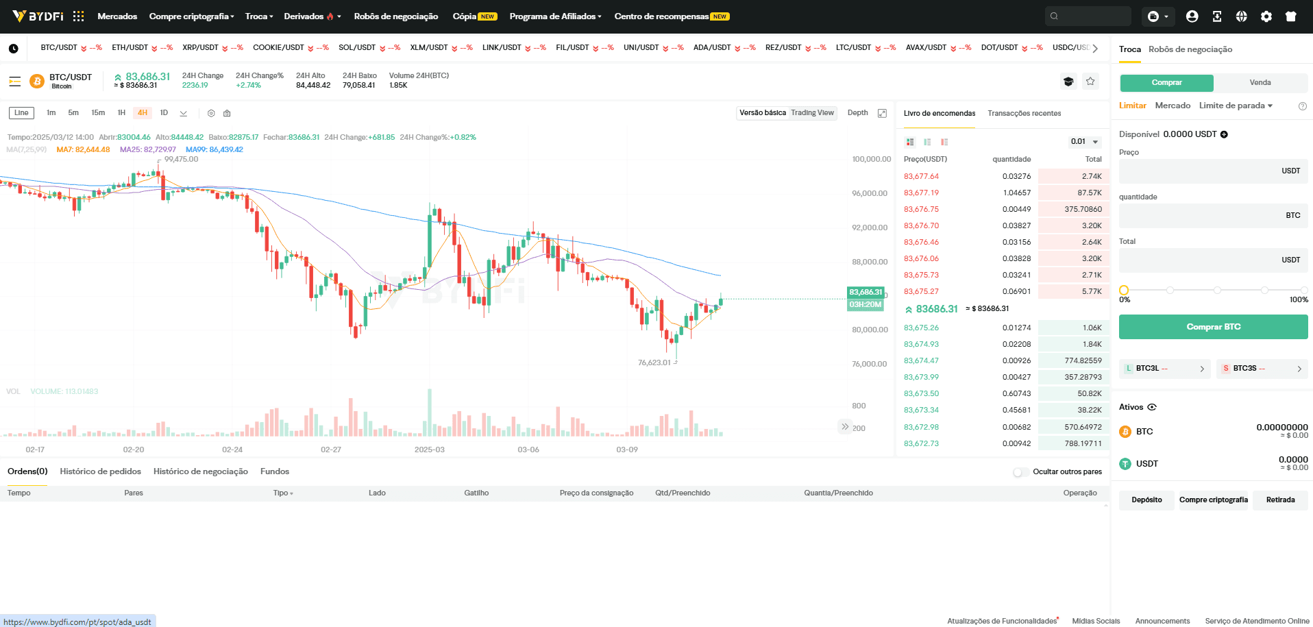 Plataforma BYDFi para negociação à vista