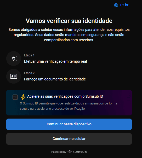 Verificação na PrimeXBT