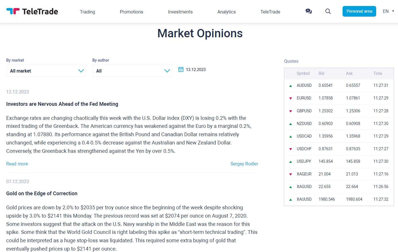 Opiniones del mercado en TeleTrade