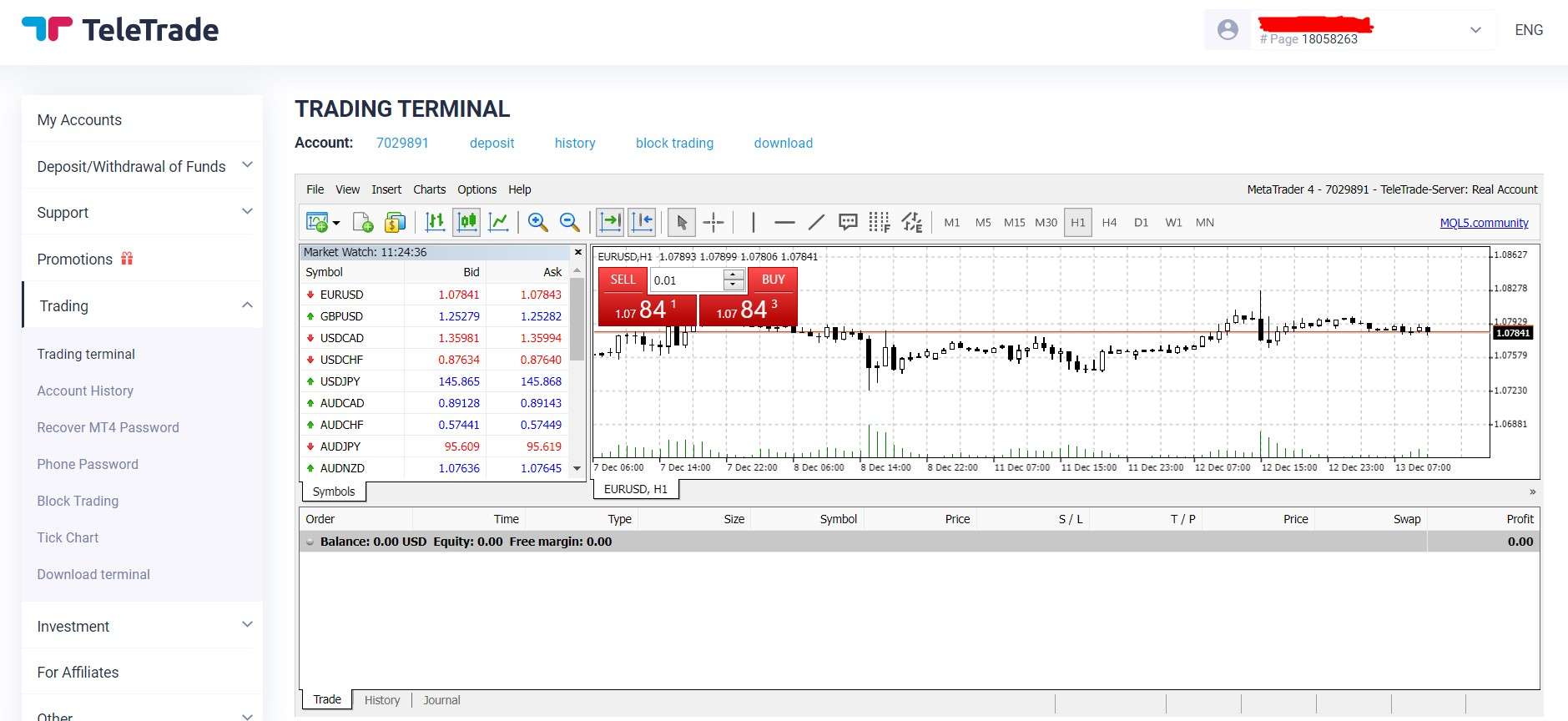 Plataforma web MT5 en TeleTrade