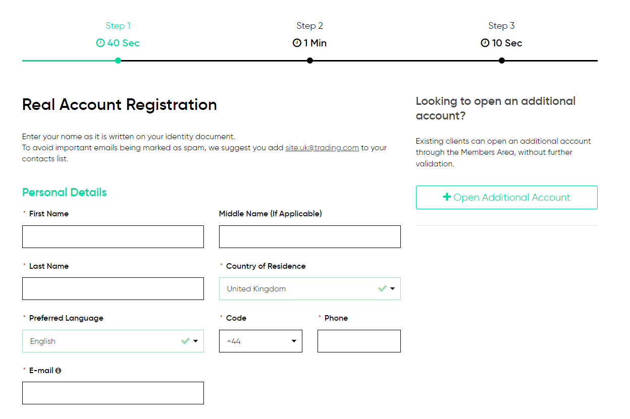 Регистрация на Trading.com