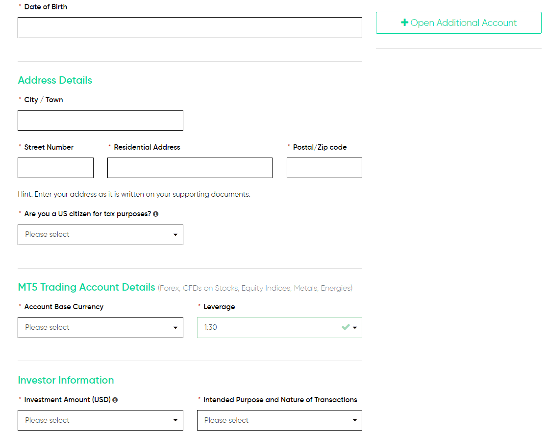 Opening an account on Trading.com