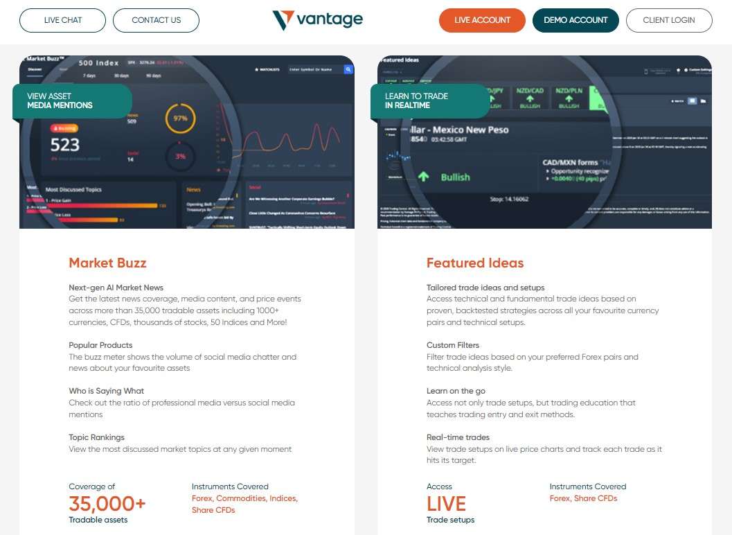 Инструменты ProTrader на Vantage