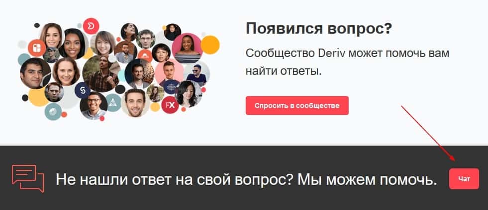 Онлайн чат на сайті deriv.com
