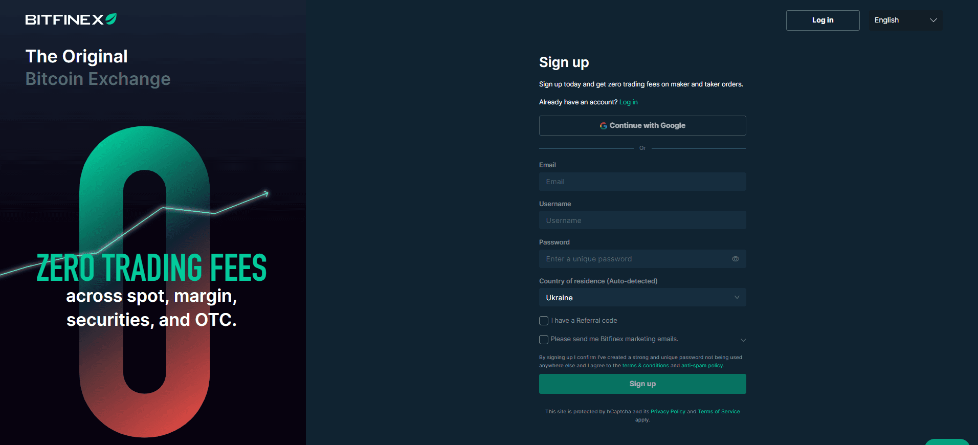 Bitfinex Registration Form