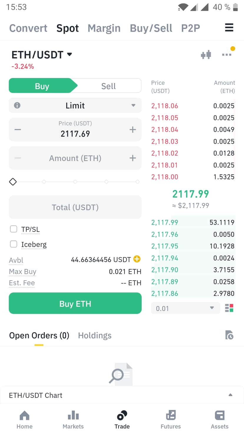 Handel über die mobile Binance-App