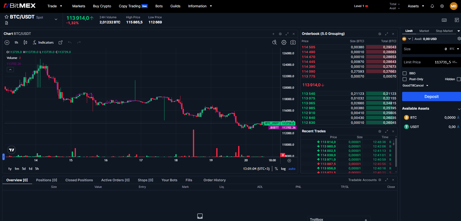 Spot trading platform on BitMEX
