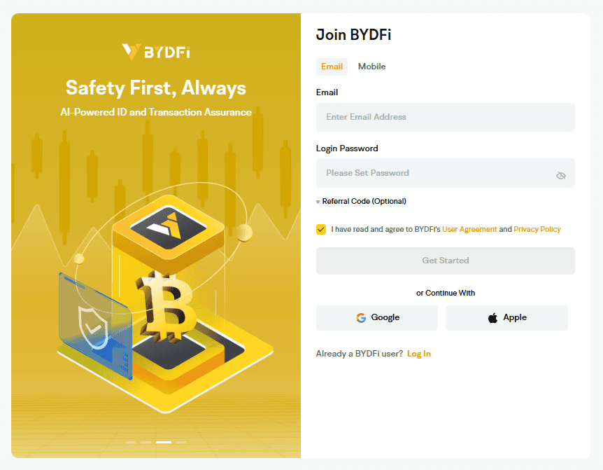 BYDFi registration form