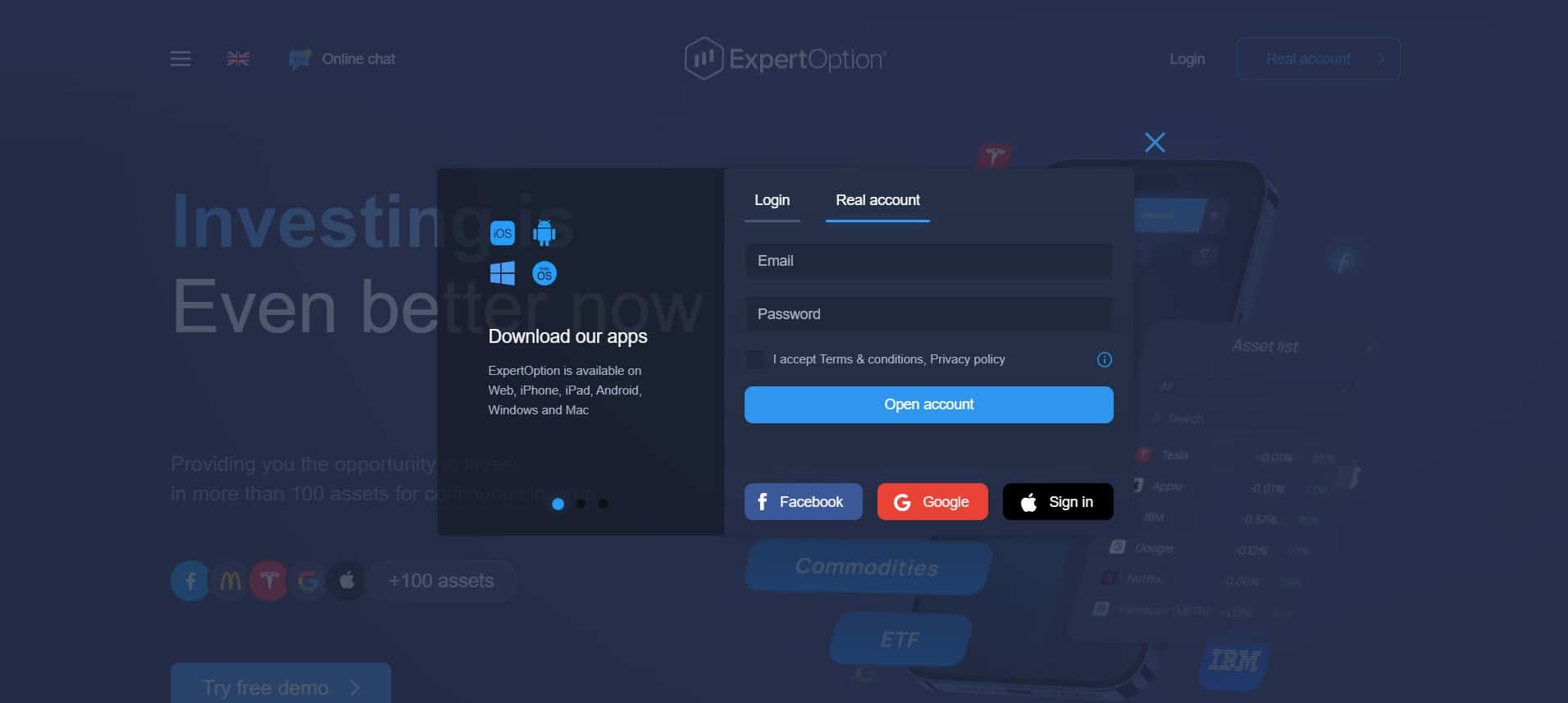 Registrierung auf der Expert Option-Plattform
