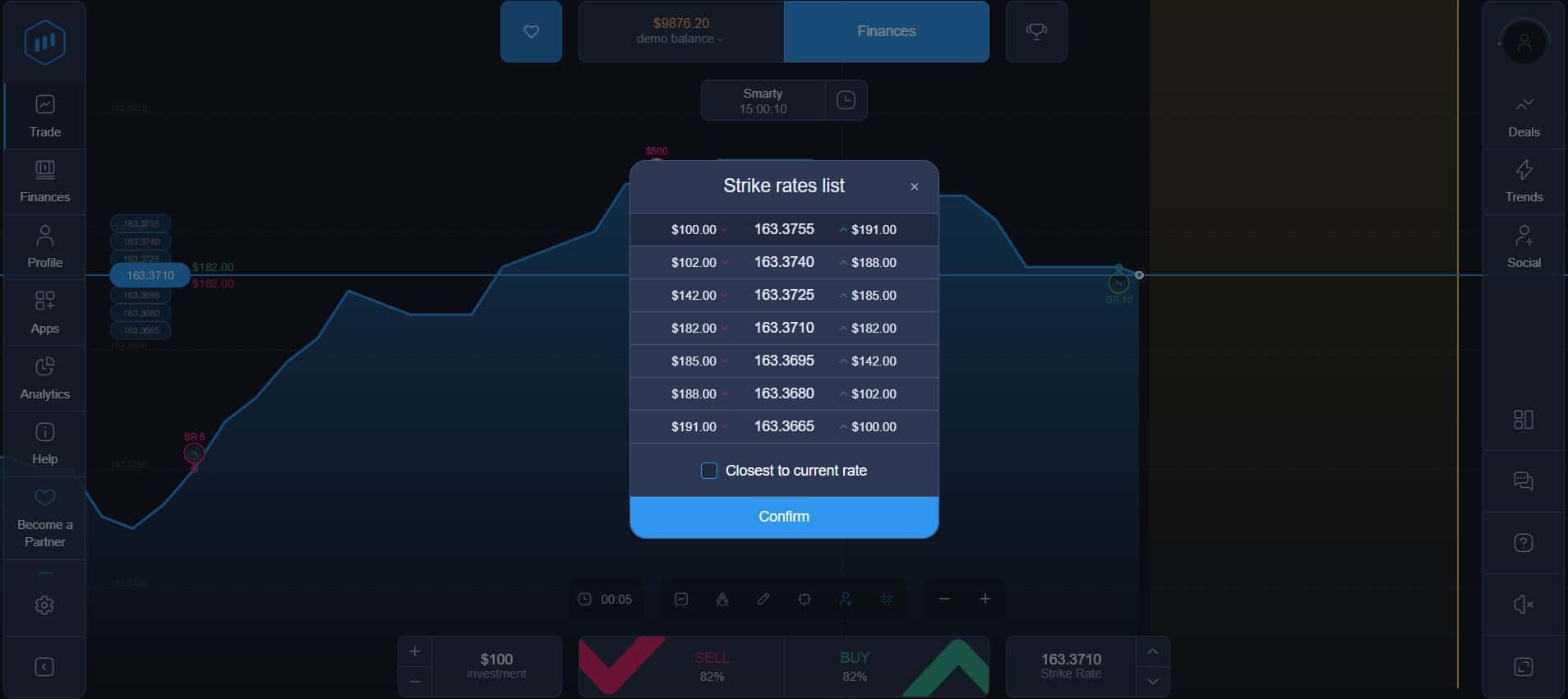 Выбор страйк цены на платформе Expert Option