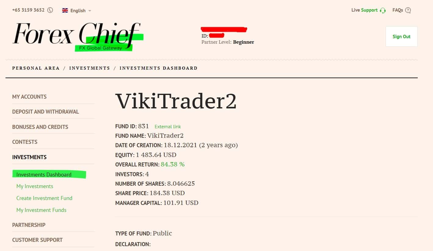 PAMM-Konto-Profil auf xChief