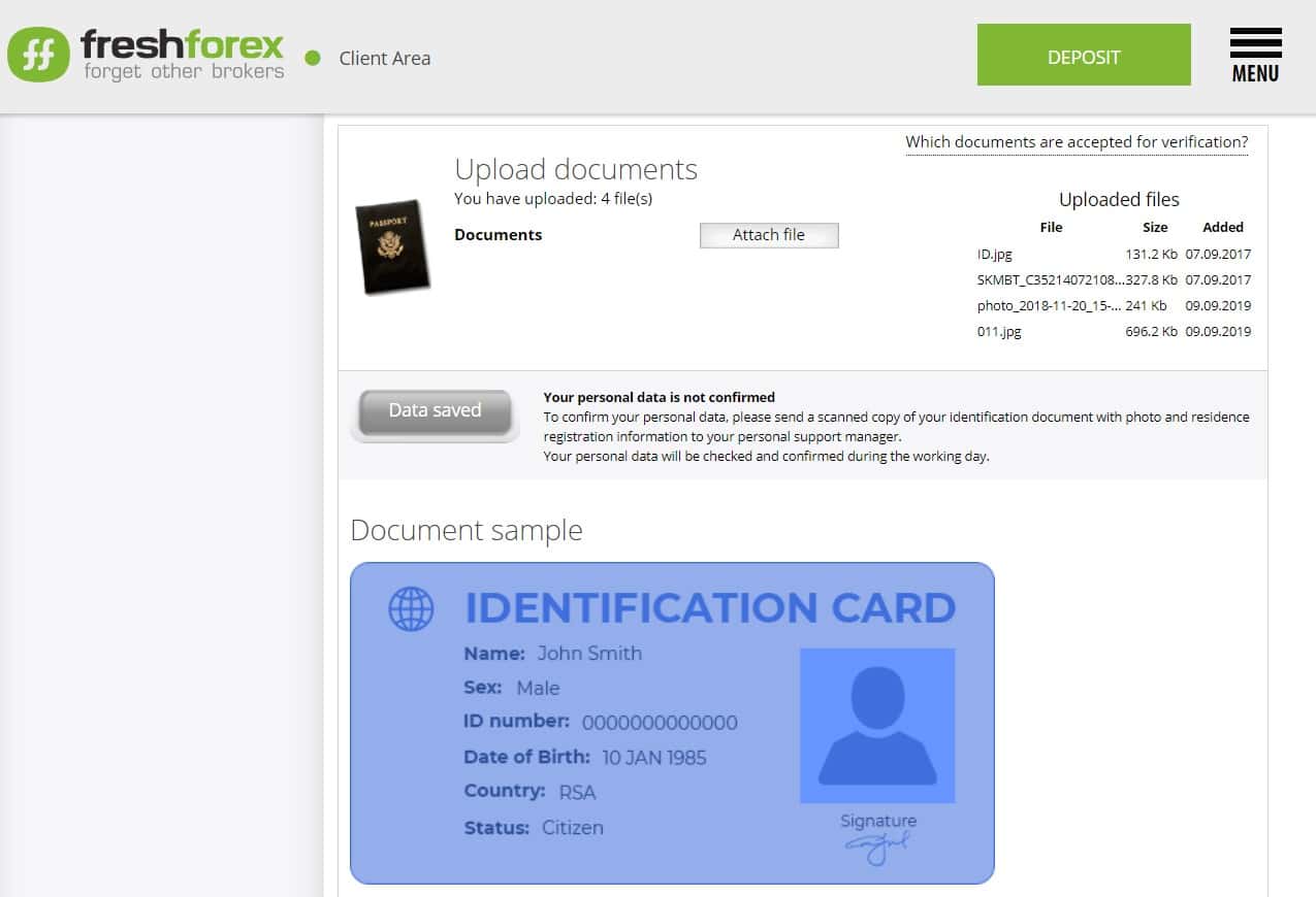 Verifizierung beim Broker FreshForex