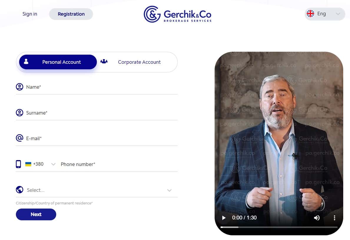 Registrierung bei Gerchik & Co