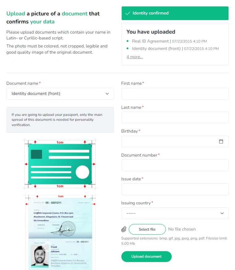 Verification form for Grand Capital