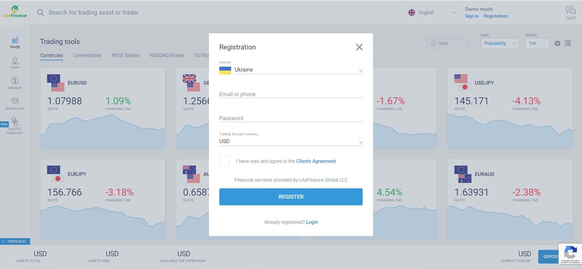 Registro na LiteFinance