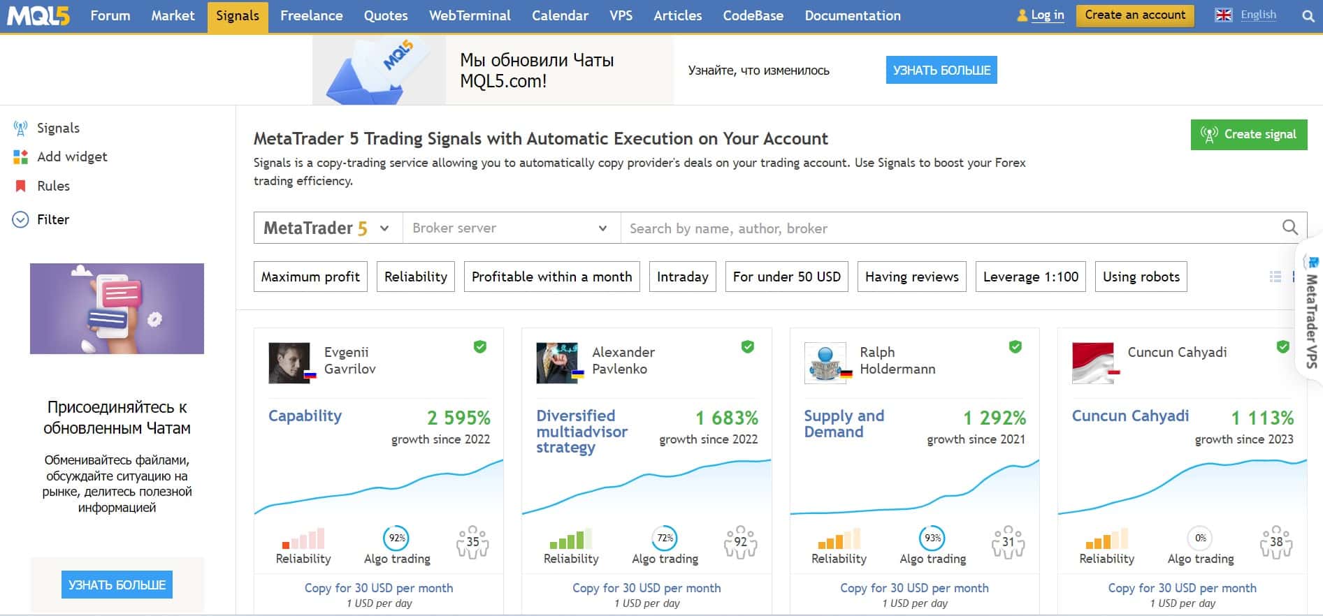 Sinais de Trading do MetaTrader 5