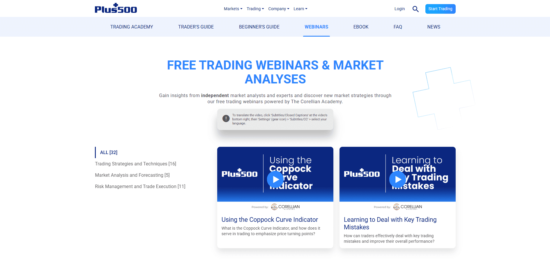 Webinars on Plus500