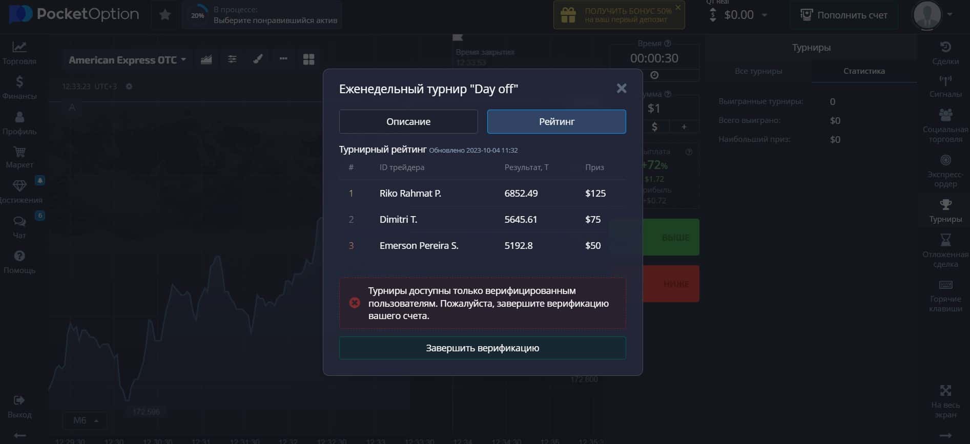 Рейтинг турнира на Pocket Option