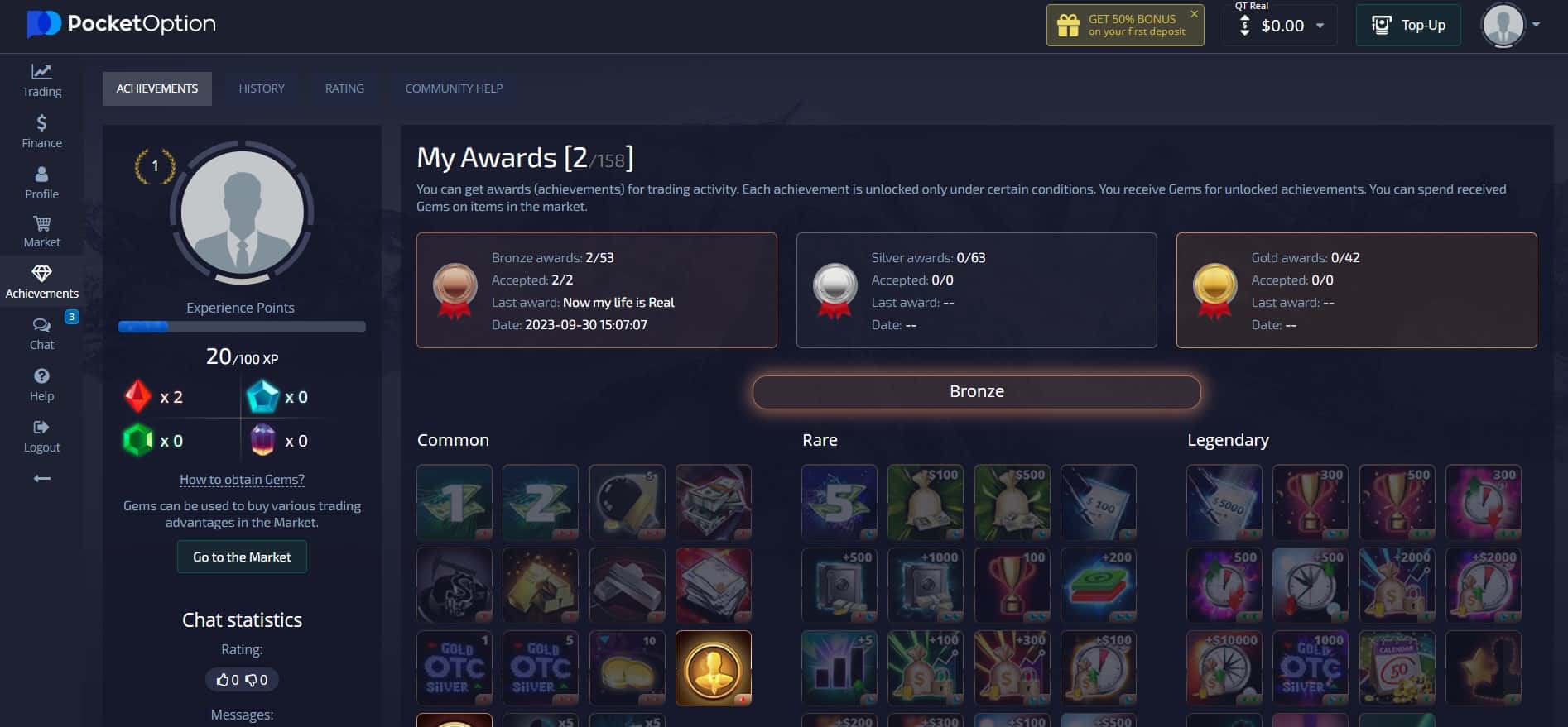 Logros en Pocket Option