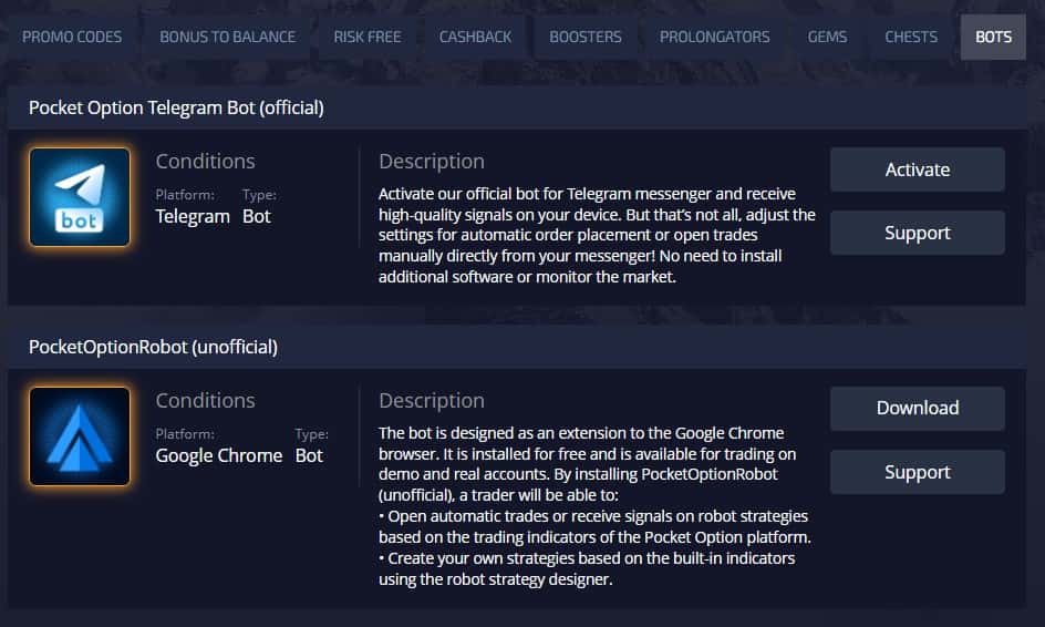 Bots de Pocket Option