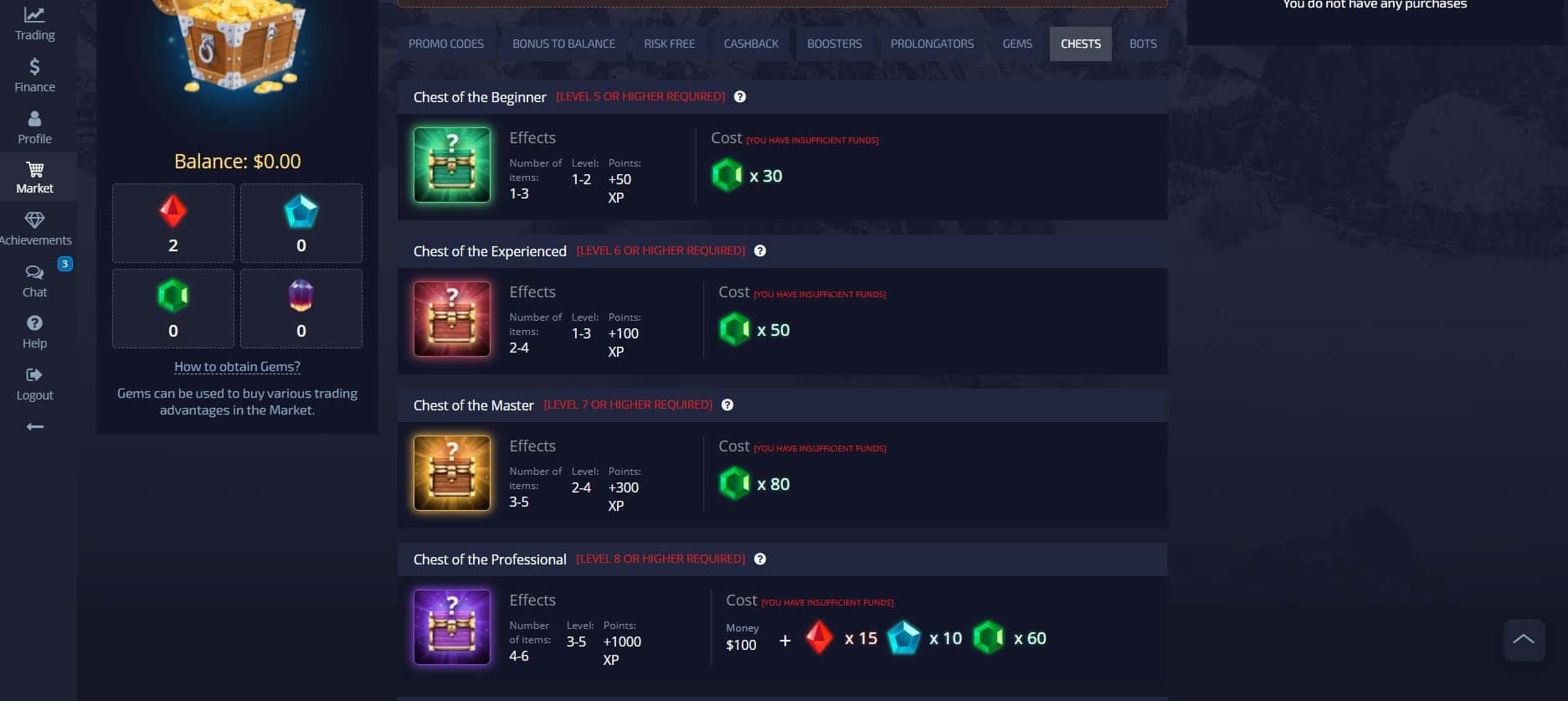 Cofres de Pocket Option