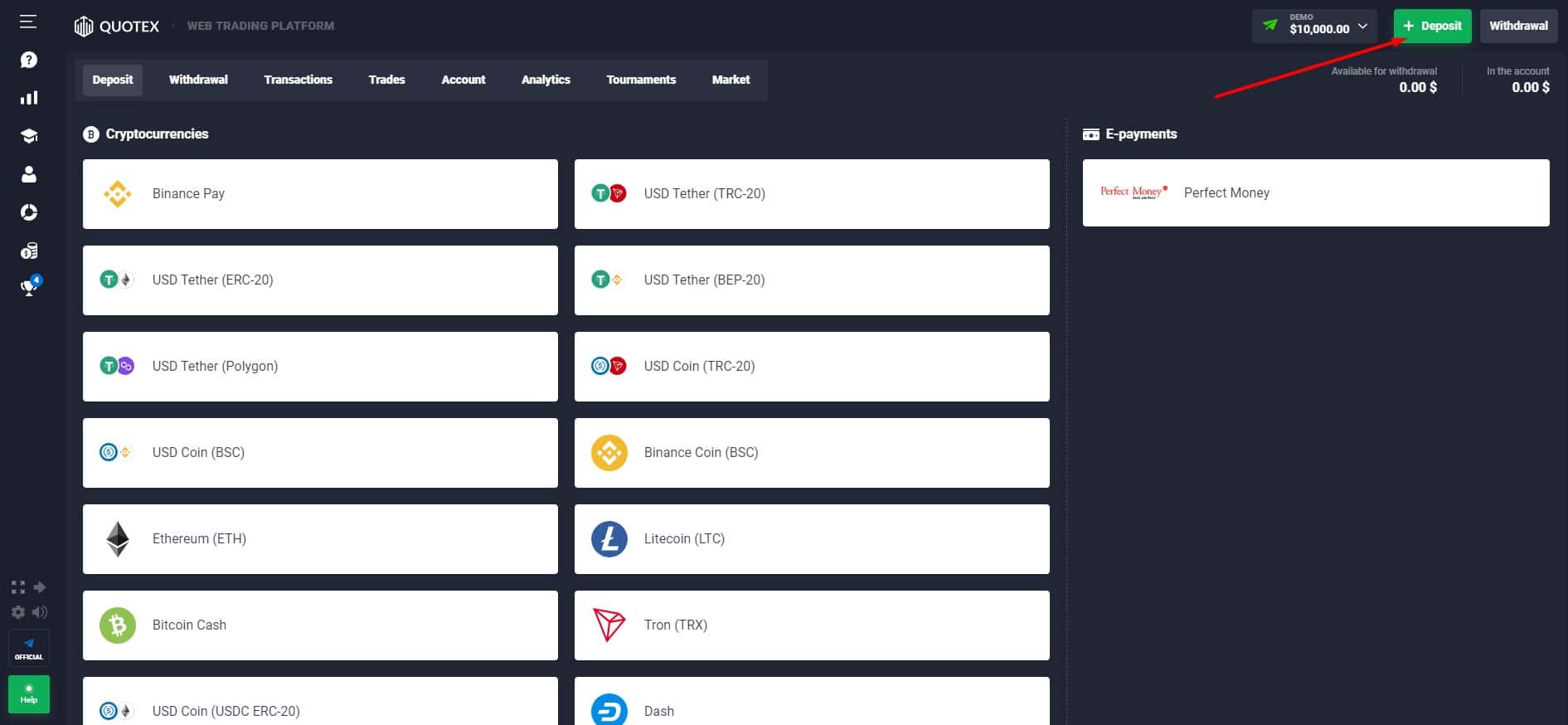 How to deposit to Quotex