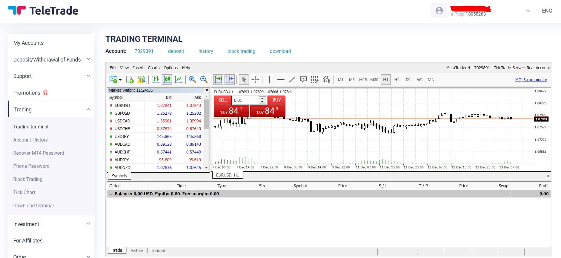 MT5-Webplattform auf TeleTrade