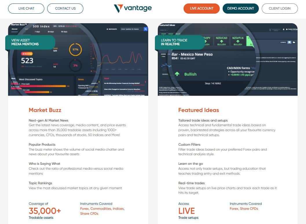 Инструменты ProTrader на Vantage