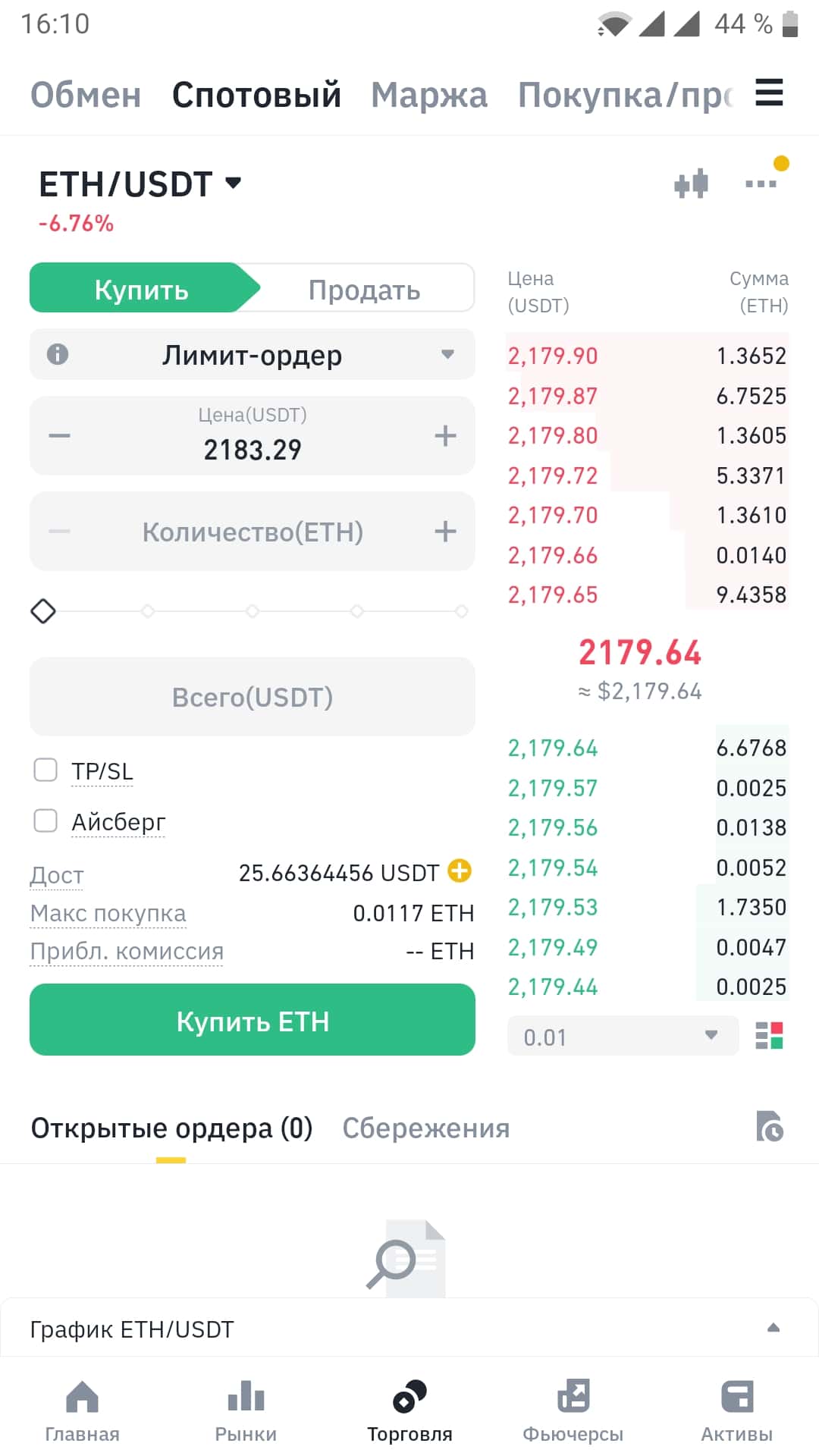 Торговля в мобильном приложении Binance
