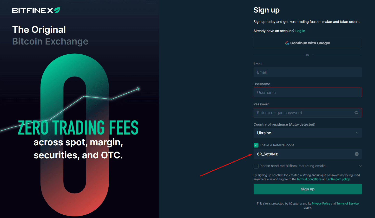 Регистрация на Bitfinex с реферальным кодом