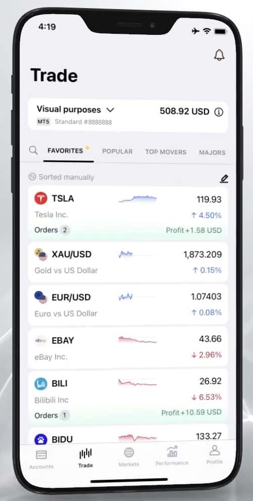 Мобільний додаток Exness Trade