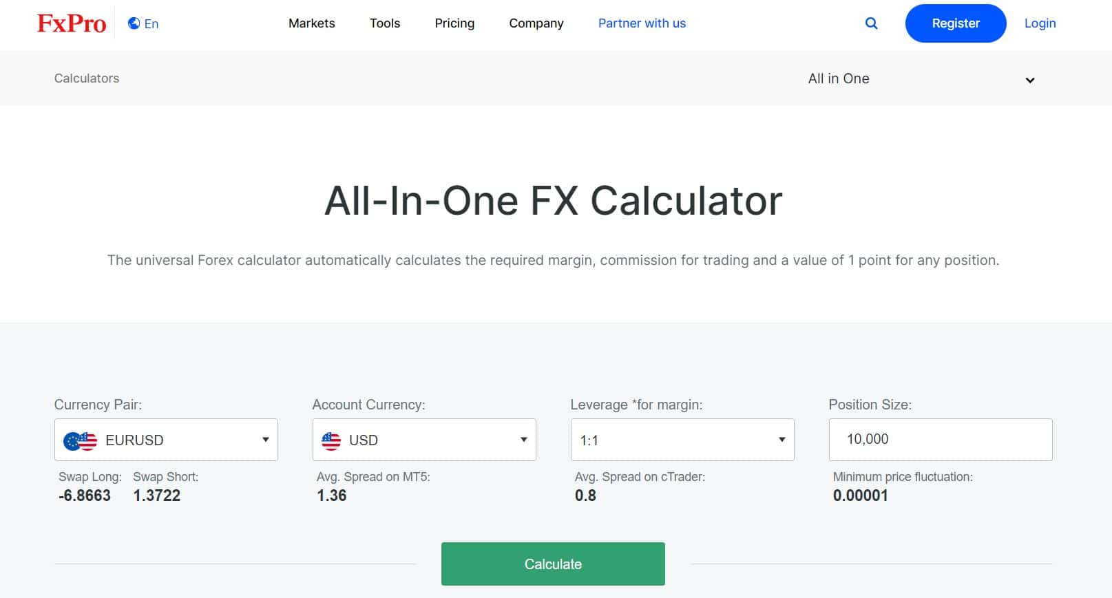 Calculadora Forex online na FxPro