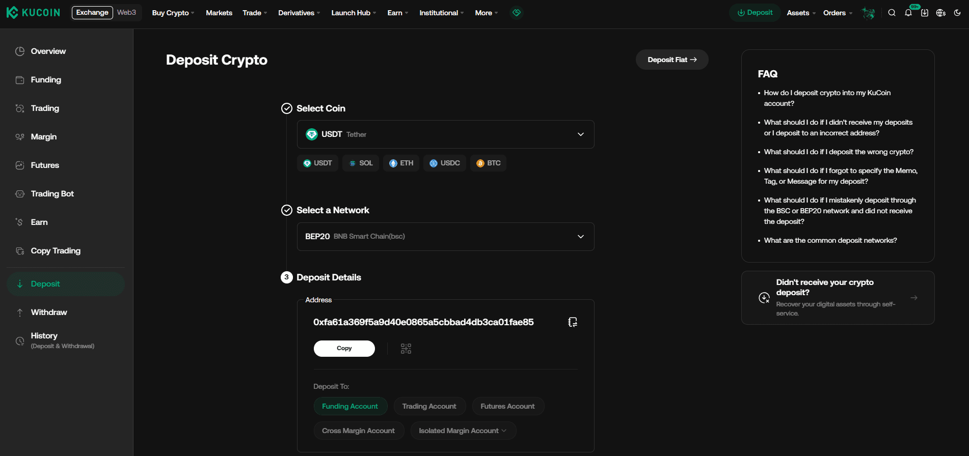 Zasilanie konta kryptowalutą na KuCoin