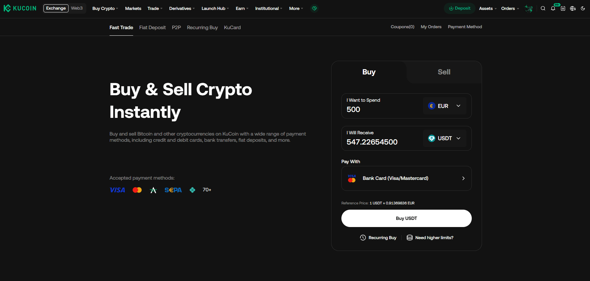 Zakup kryptowalut za waluty fiat na KuCoin