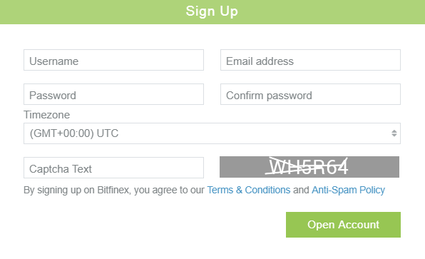 Регистрация на Bitfinex
