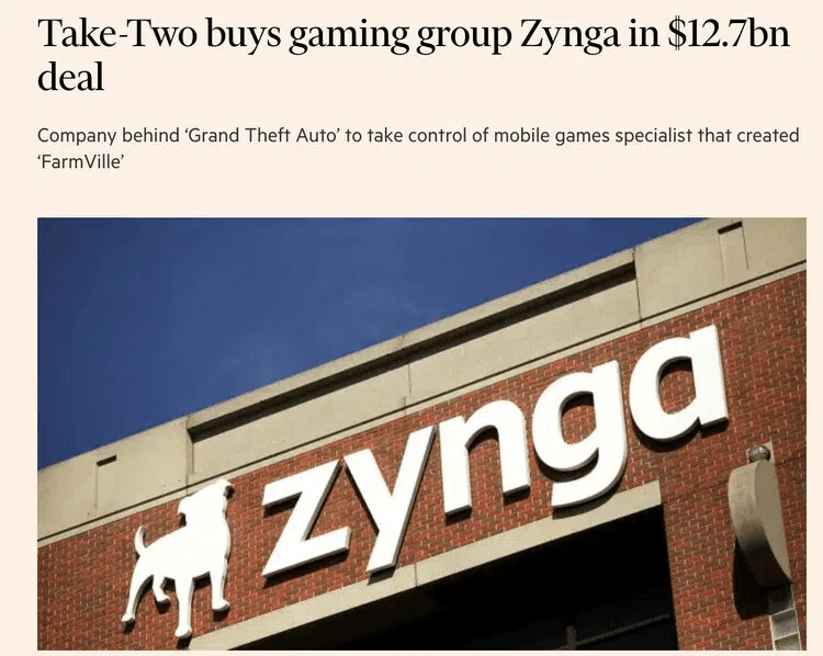 В момент написания этой статьи появилась новость о покупке компании «Zynga» за круглую сумму! (изображение взято с веб-сайта Financial Times)