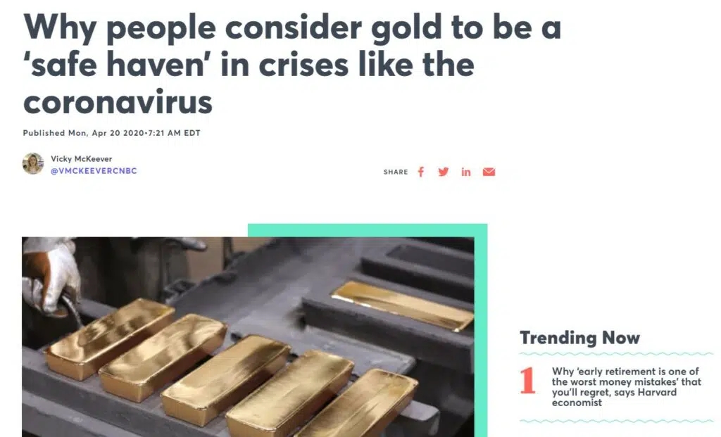 Даже в современном нестабильном мире золото сохраняет репутацию «тихой гавани» (изображение взято с веб-сайта cnbc.com)