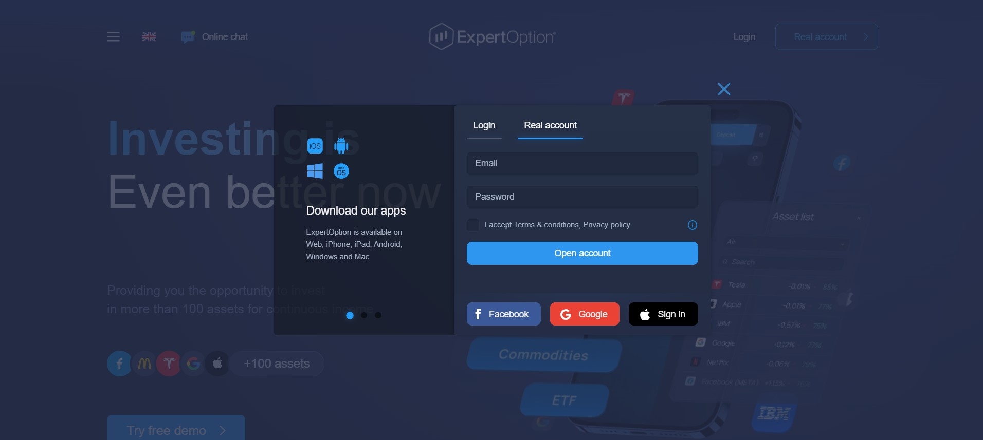 Registration on the Expert Option platform