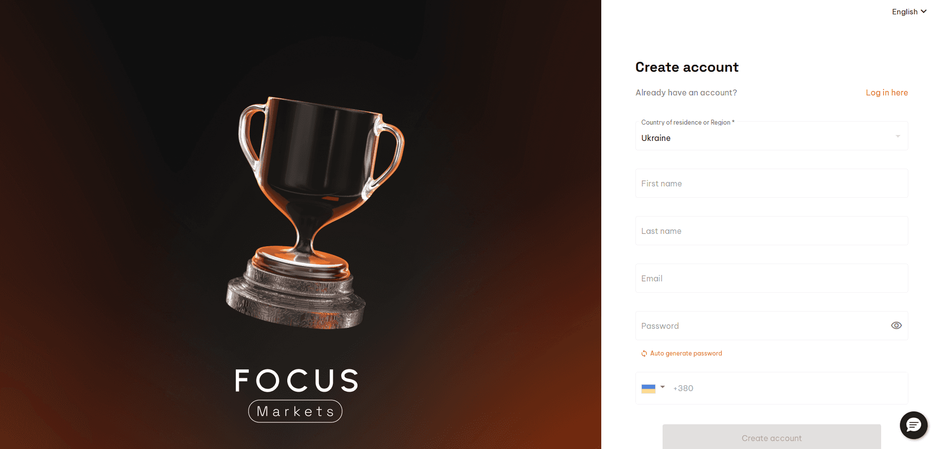 Anmeldeformular für Focus Markets