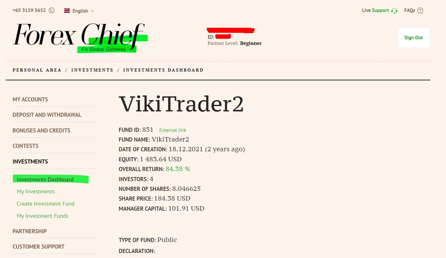 PAMM account profile on ForexChief
