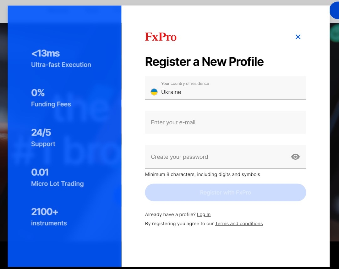 FxPro Registration Form