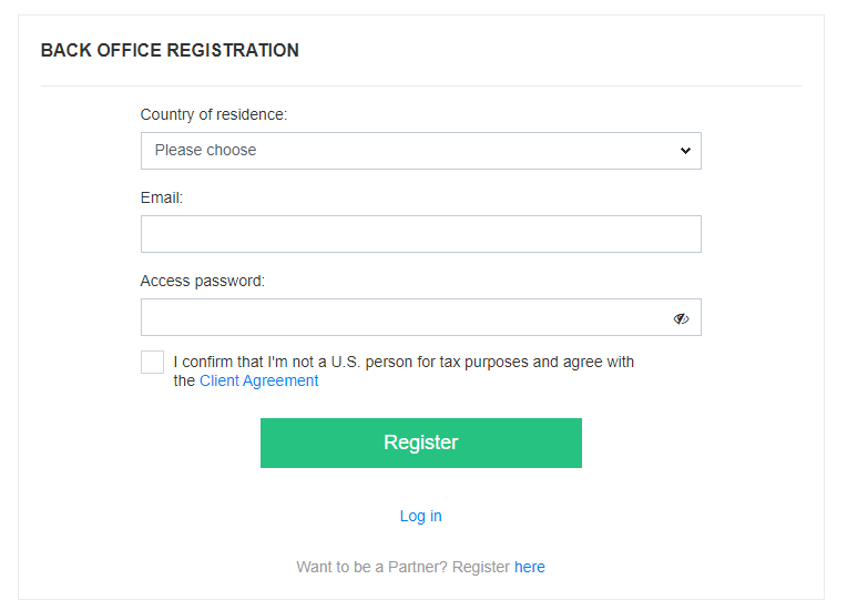 JustMarkets registration form