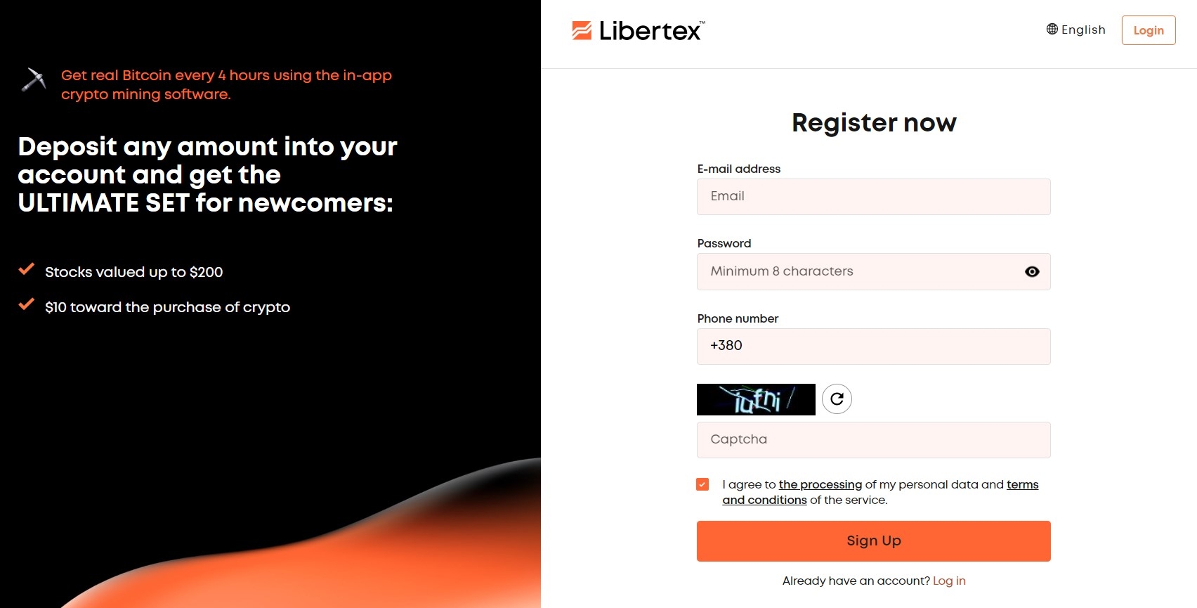 Registration at libertex.org