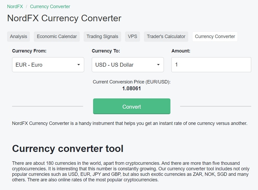 Currency Converter on NordFX