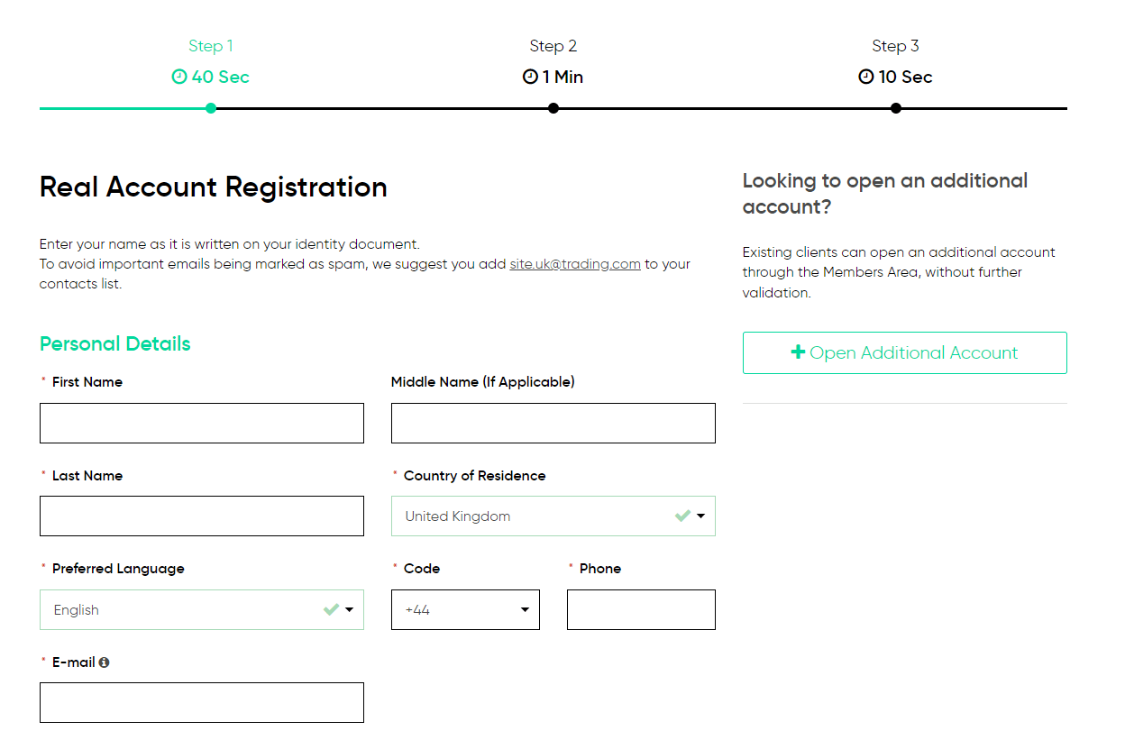 Registration on Trading.com