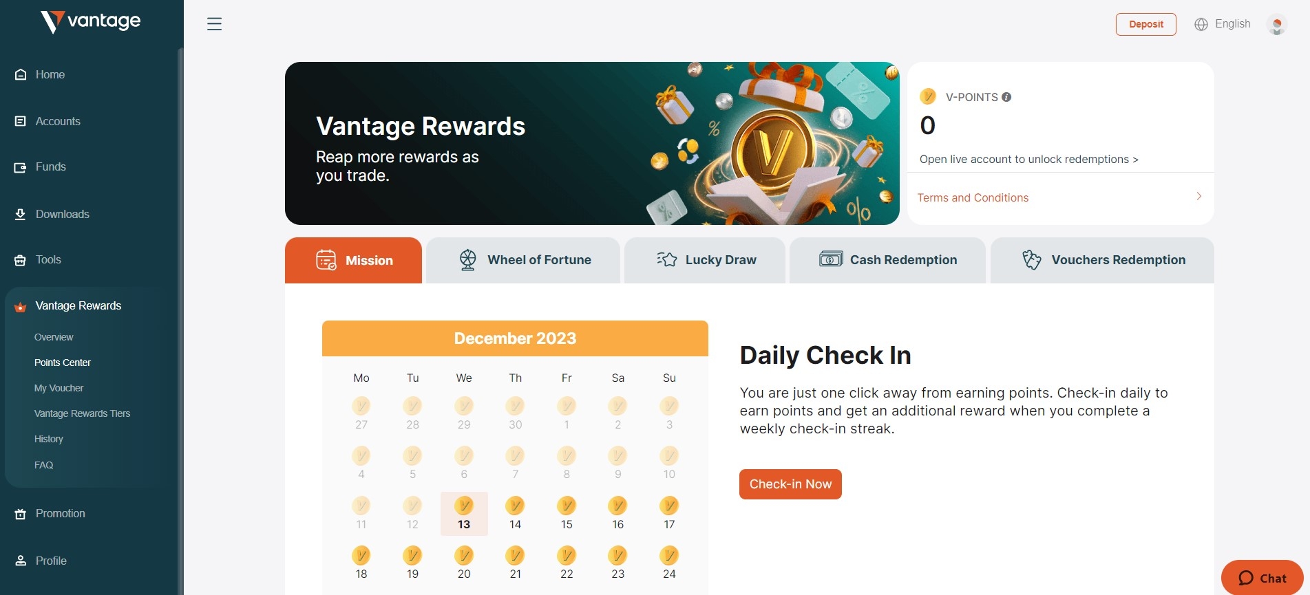 Vantage Rewards in the client portal